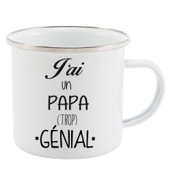 Mug Tasse Rétro en métal émaillé imprimé humour citation J'ai un Papa trop génial