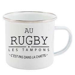 Mug Tasse Rétro en métal émaillé imprimé humour citation au rugby les tampons c'est pas dans la chatte