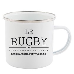 Mug Tasse Rétro en métal émaillé imprimé humour citation au rugby les tampons sans marrons c'est vulgaire
