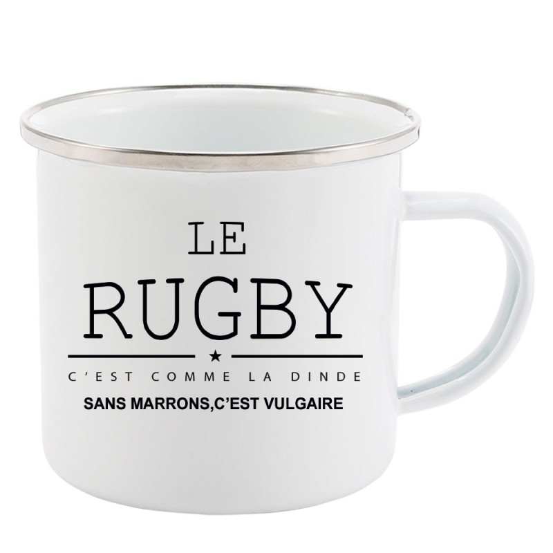 Mug Tasse Rétro en métal émaillé imprimé humour citation au rugby les tampons sans marrons c'est vulgaire