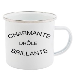 Mug Tasse Rétro en métal émaillé imprimé humour citation Charmante drôle brillante