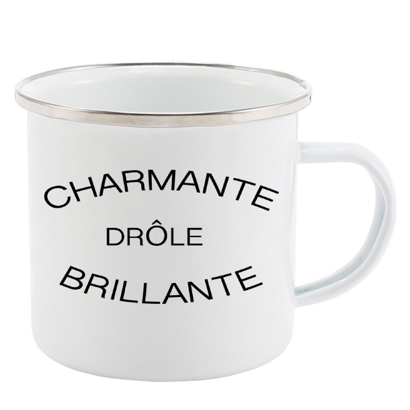 Mug Tasse Rétro en métal émaillé imprimé humour citation Charmante drôle brillante