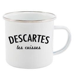 Mug Tasse Rétro en métal émaillé imprimé humour citation Descartes les cuisses