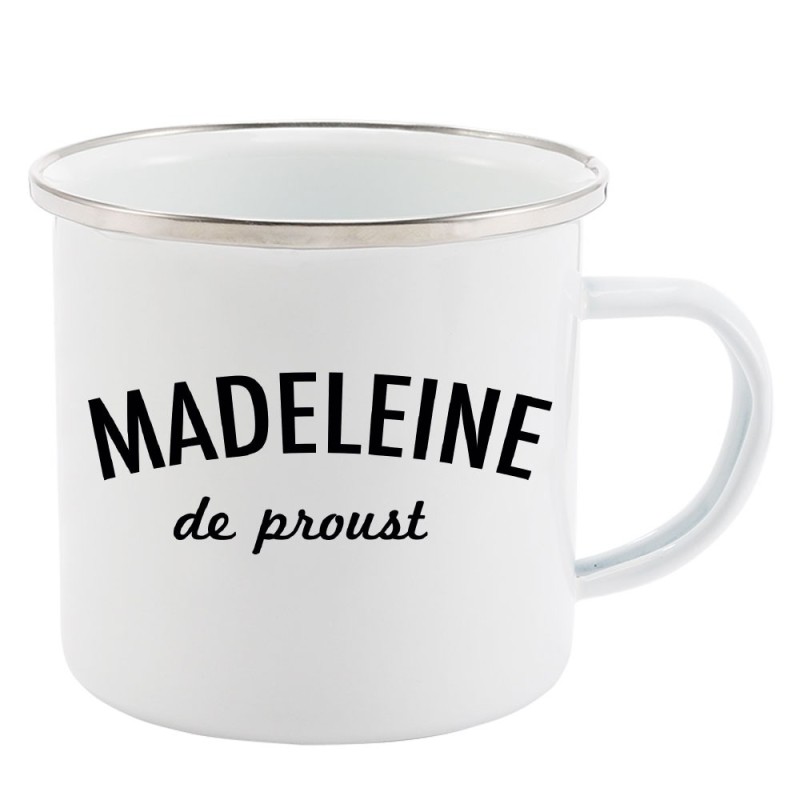 Mug Tasse Rétro en métal émaillé imprimé humour citation Madeleine de proust