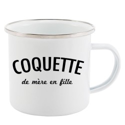 Mug Tasse Rétro en métal émaillé imprimé humour citation Coquette de mere en fille