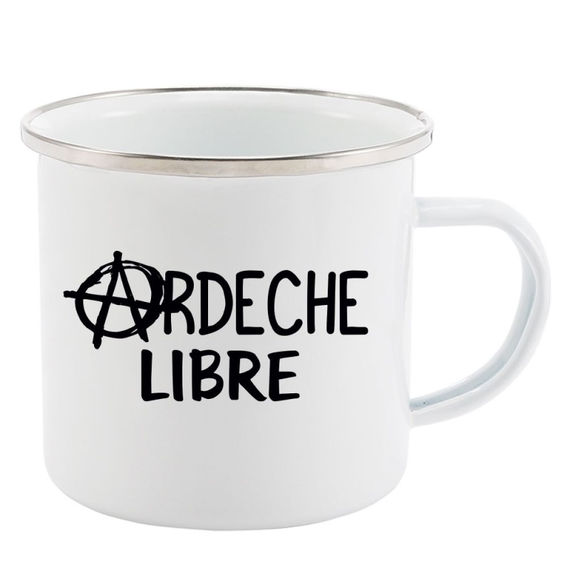 Mug Tasse Rétro en métal émaillé imprimé humour citation Ardeche libre