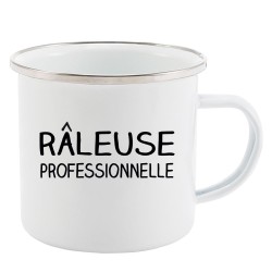 Mug Tasse Rétro en métal émaillé imprimé humour citation Râleuse professionnelle