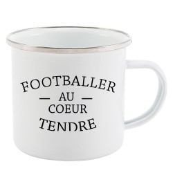 Mug Tasse Rétro en métal émaillé imprimé humour citation Footballer au coeur tendre