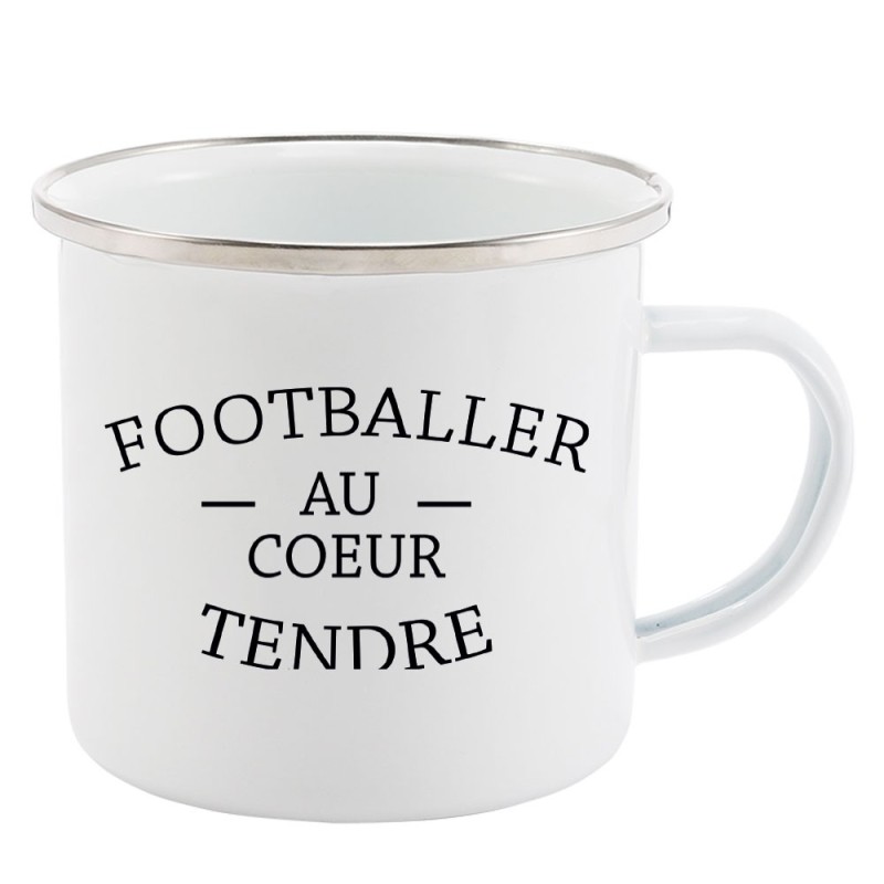 Mug Tasse Rétro en métal émaillé imprimé humour citation Footballer au coeur tendre