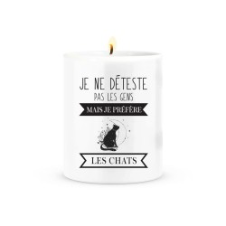 Pot Bougie avec couvercle en liège imprimé citation Je ne déteste pas les gens mais je préfère les chats