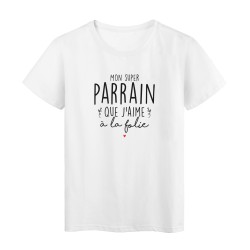 T-Shirt imprimé humour citation Mon super parrain que j'aime a la folie