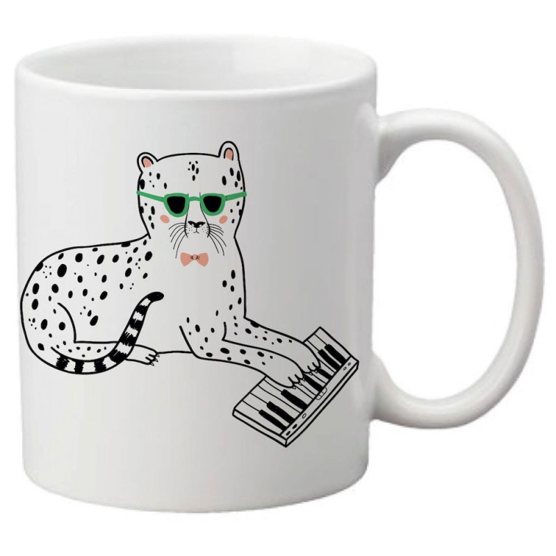 Mug tasse céramique imprimé illustration chat piano
