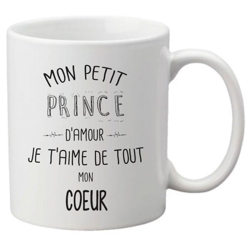 Mug tasse céramique imprimé citation Mon petit prince d'amour je t'aime de tout mon coeur