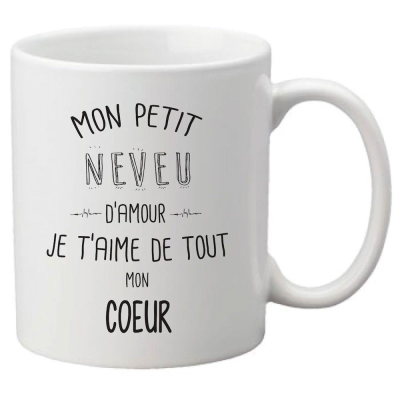 Mug tasse céramique imprimé citation mon petit neveu d'amour je t'aime de tout mon coeur