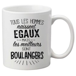 Mug tasse céramique imprimé citation Tous les hommes naissent égaux mais les meilleurs sont boulangers