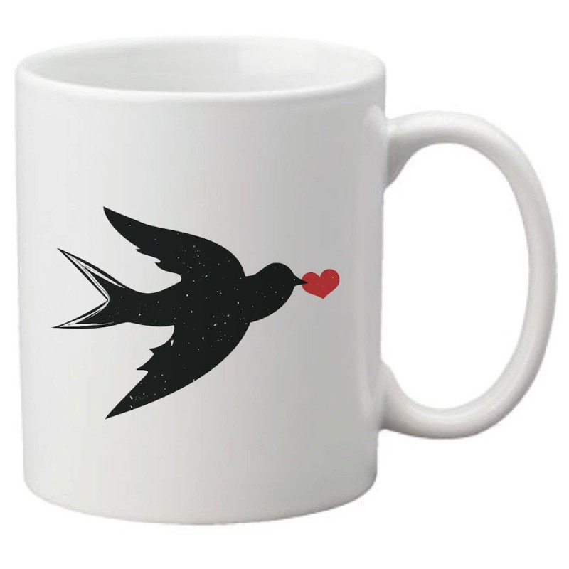 Mug tasse céramique imprimé illustration oiseau hirondelle coeur