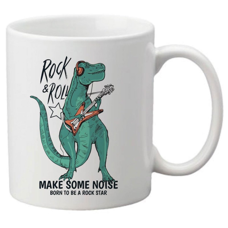 Mug tasse céramique imprimé illustration dinosaure guitare