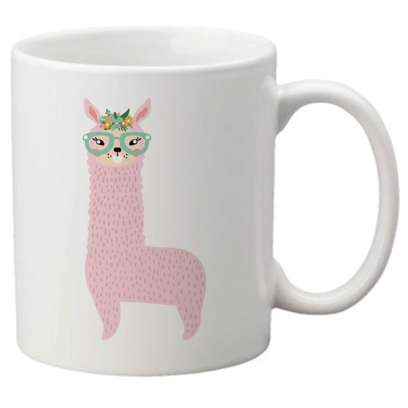 Mug tasse céramique imprimé illustration Lama rose