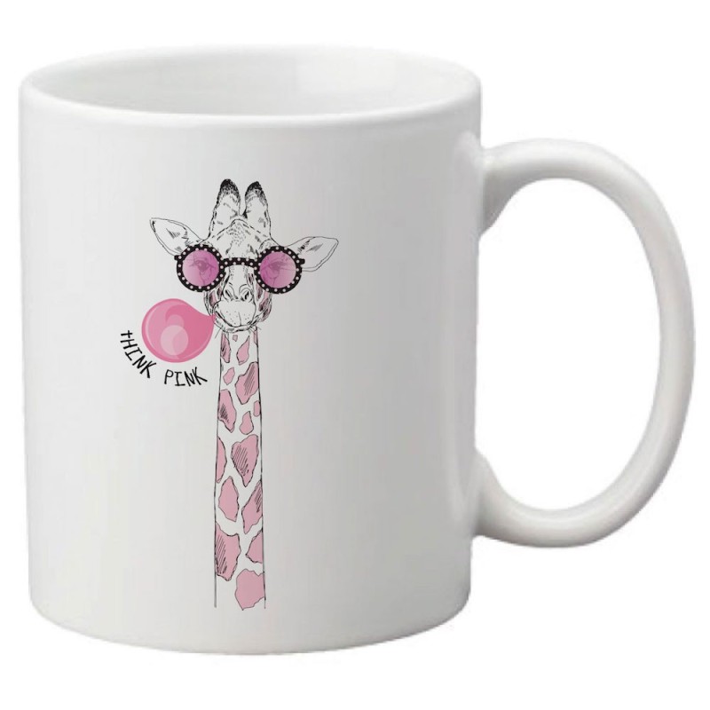 Mug tasse céramique imprimé illustration Girafe rose