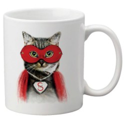 Mug tasse céramique imprimé illustration Chat super héros héros