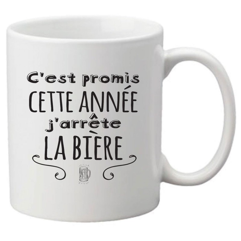 Mug tasse céramique imprimé citation C'est promis cette année j'arrête la bière