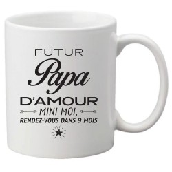 Mug tasse céramique imprimé citation humour Futur papa d'amour mini moi rendez vous dans 9 mois