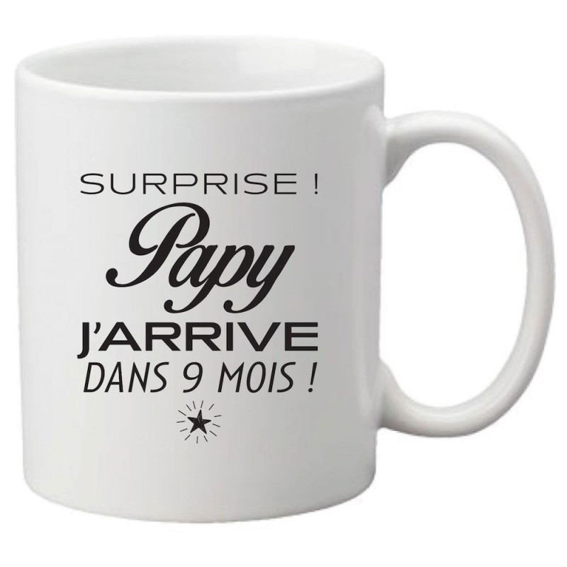 Mug tasse céramique imprimé citation humour Surprise papy j'arrive dans 9 mois