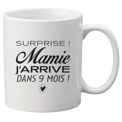 Mug tasse céramique imprimé citation humour Surprise mamie j'arrive dans 9 mois