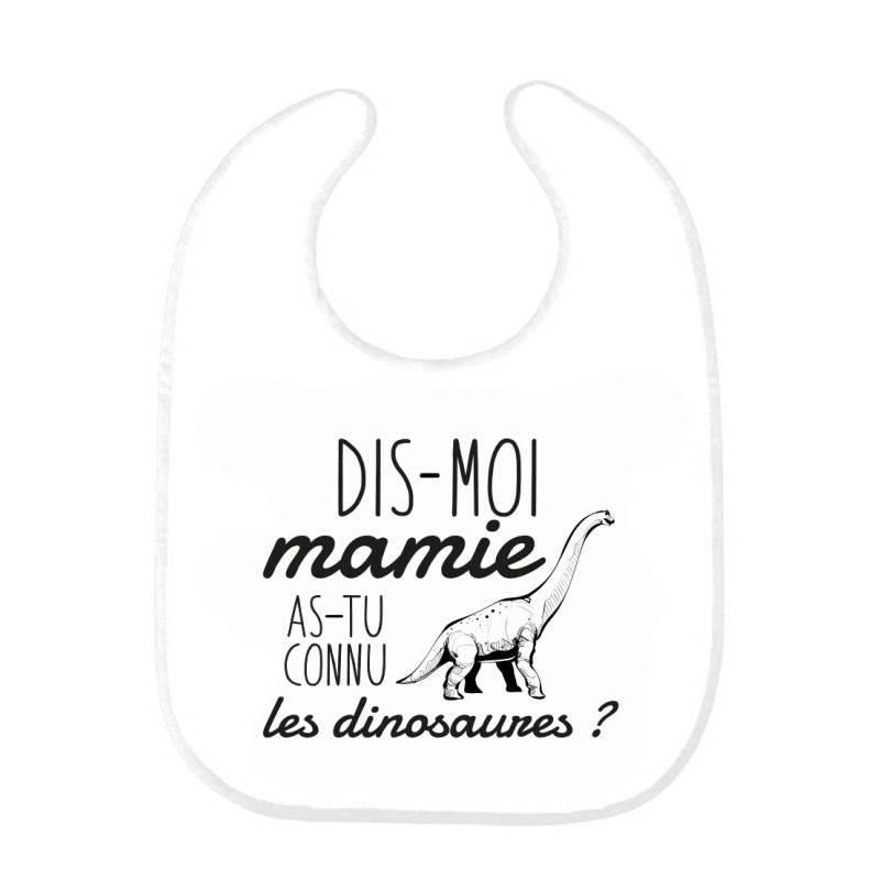Bavoir bébé imprimé citation naissance humour Dis moi mamie ad tu connu les dinosaures?