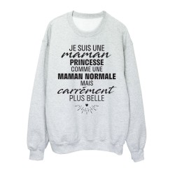 Sweat shirt imprimé citation humour Je suis une maman princesse comme une maman normal mais plus belle