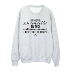 Sweat shirt imprimé citation humour Un génie sommeille en moi malheureusement il dort tout le temps