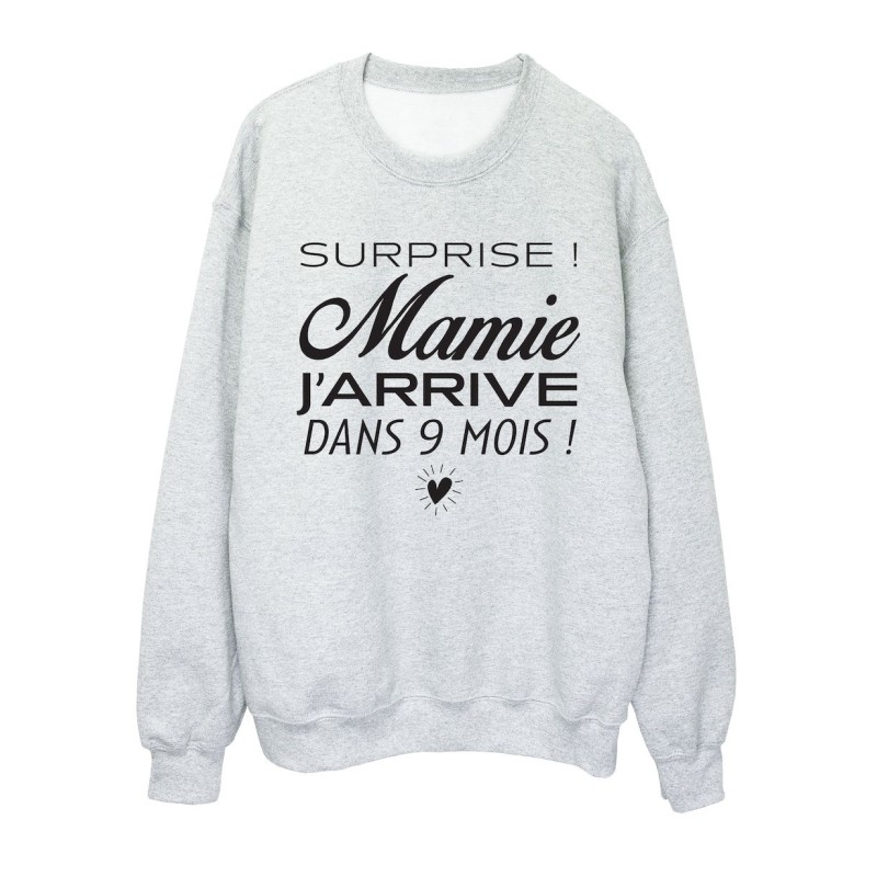 Sweat shirt imprimé citation humour naissance Surprise mamie j'arrive dans 9 mois