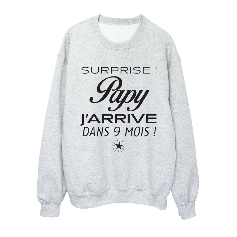 Sweat shirt imprimé citation humour naissance Surprise papy j'arrive dans 9 mois