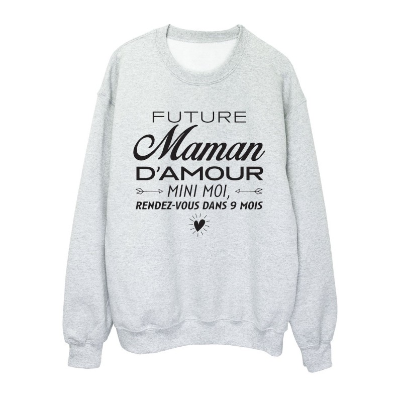 Sweat shirt imprimé citation humour naissance Futur maman d'amour mini moi rendez vous dans 9 mois