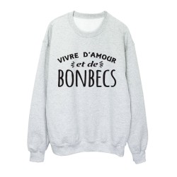 Sweat shirt imprimé citation humour Vivre d'amour et de bonbecs