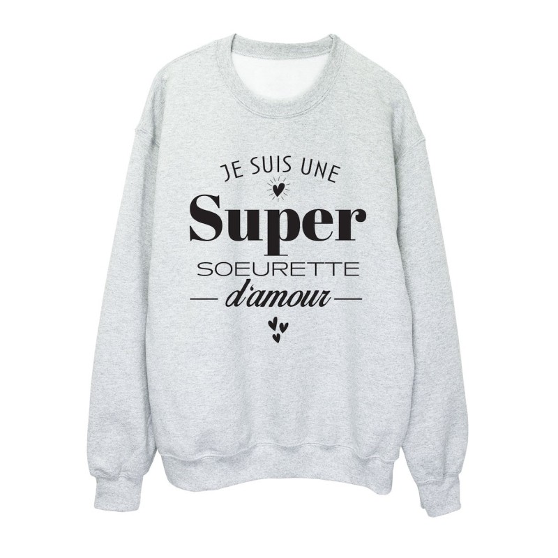 Sweat shirt imprimé citation humour Je suis une super soeurette d'amour