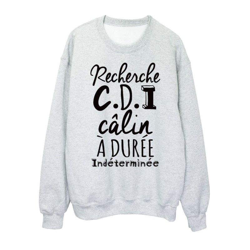 Sweat shirt imprimé citation humour Recherche CDI colin a durée indéterminée
