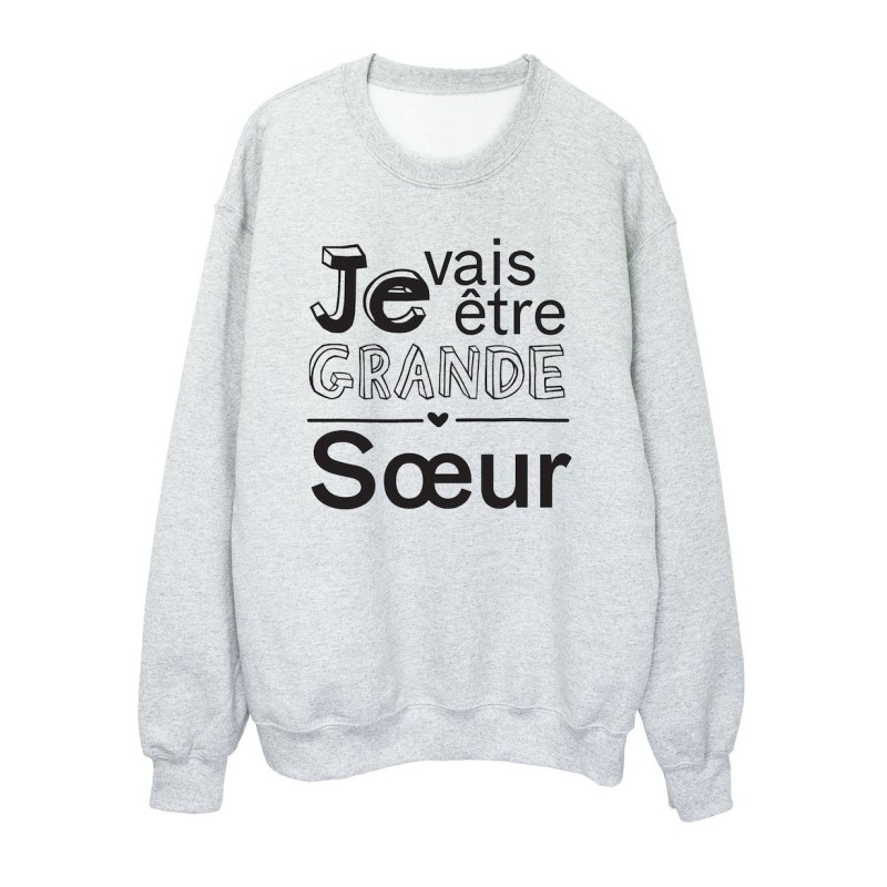 Sweat shirt imprimé citation humour Je vais être grande soeur