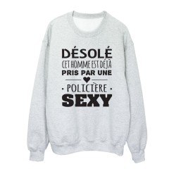 Sweat shirt imprimé citation humour Désolée cet homme est déjà pris par une policière sexy