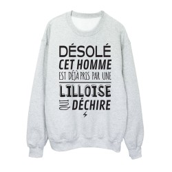 Sweat shirt imprimé citation humour Désolé cet homme est déjà pris par une Lilloise qui déchire