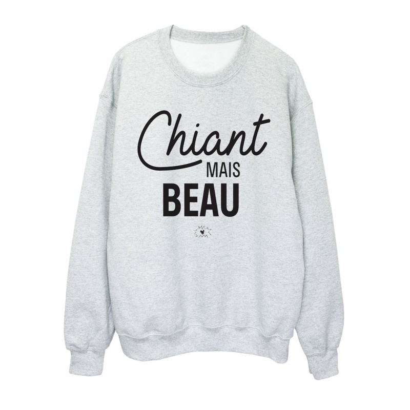 Sweat shirt imprimé citation humour Chiant mais beau