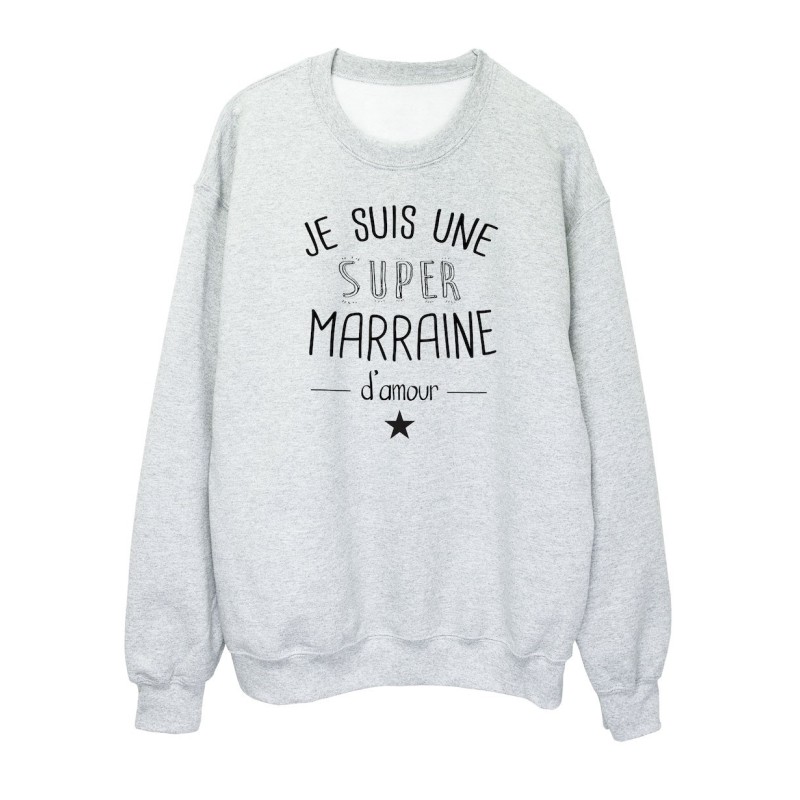 Sweat shirt imprimé citation humour Je suis une super marraine d'amour