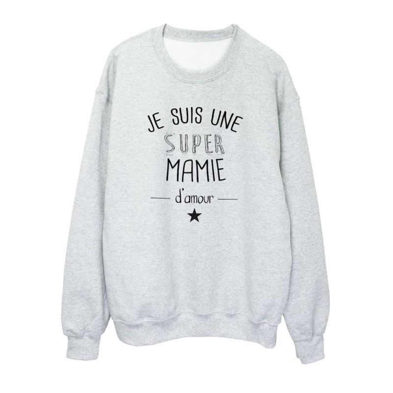 Sweat shirt imprimé citation humour Je suis une super mamie d'amour