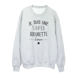 Sweat shirt imprimé citation humour Je suis une super soeurette d'amour