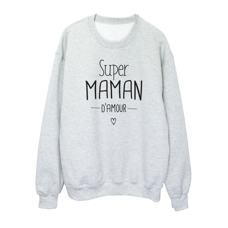 Sweat shirt imprimé citation humour Super maman d'amour