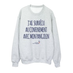 Sweat shirt imprimé citation humour J'ai survécu au confinement avec mon pangolin