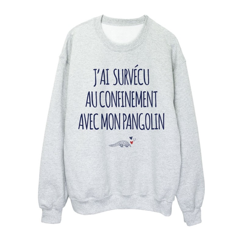 Sweat shirt imprimé citation humour J'ai survécu au confinement avec mon pangolin