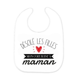 Bavoir bébé imprimé citation naissance humour désolé les gars mon coeur est a maman