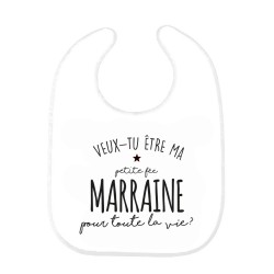 Bavoir bébé imprimé citation naissance humour Veux tu être ma petite fée marraine pour toute la vie ?