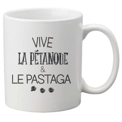 Mug tasse céramique imprimé citation humour illustration citation Vive la pétanque et le pastaga